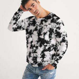 Op Art Grunge Dye Print Black White Men's Long Sleeve Shirt