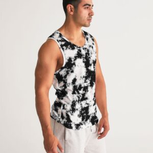 Op Art Grunge Dye Print Black White Men's Tank Sleeveless Shirt