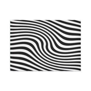Op Art Striped Wavy Rug Floor Mat Black White