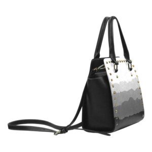 Abstract Ombre Stripes (White to Black) Rivet Shoulder Handbag