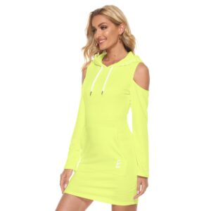 Tennis Ball Green Women’s Cold Shoulder Tunic Fitted Hoodie Dress