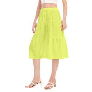 Tennis Ball Green Women’s Stitched Pleated Chiffon Skirt