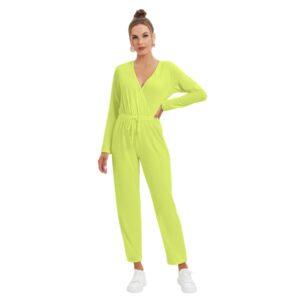 Tennis Ball Green Women’s V-neck High Waist Jumpsuit