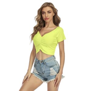 Tennis Ball Green Women’s Raglan Drawstring Front Crop Tee