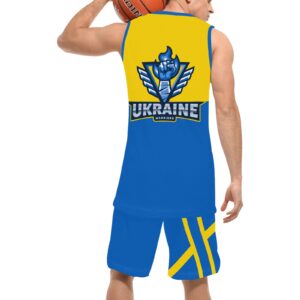 Ukraine Warriors Fantasy Sports Team Strong Azure Blue and Yellow Two Piece Shorts and Tank Basketball Uniform with Pocket