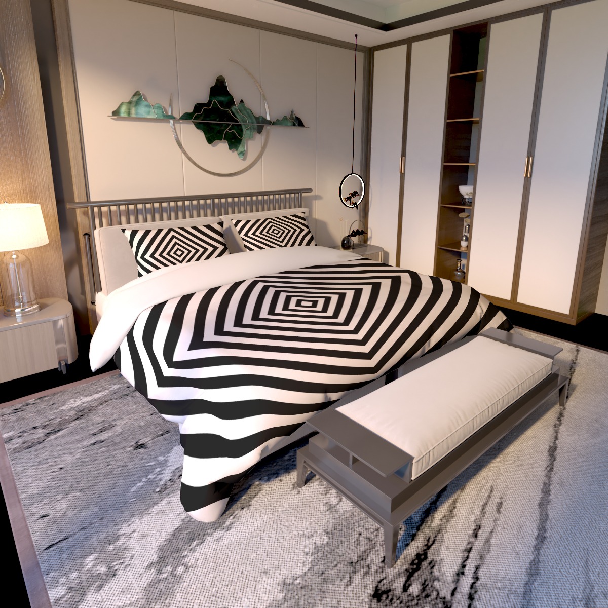 op art black and white striped bedding