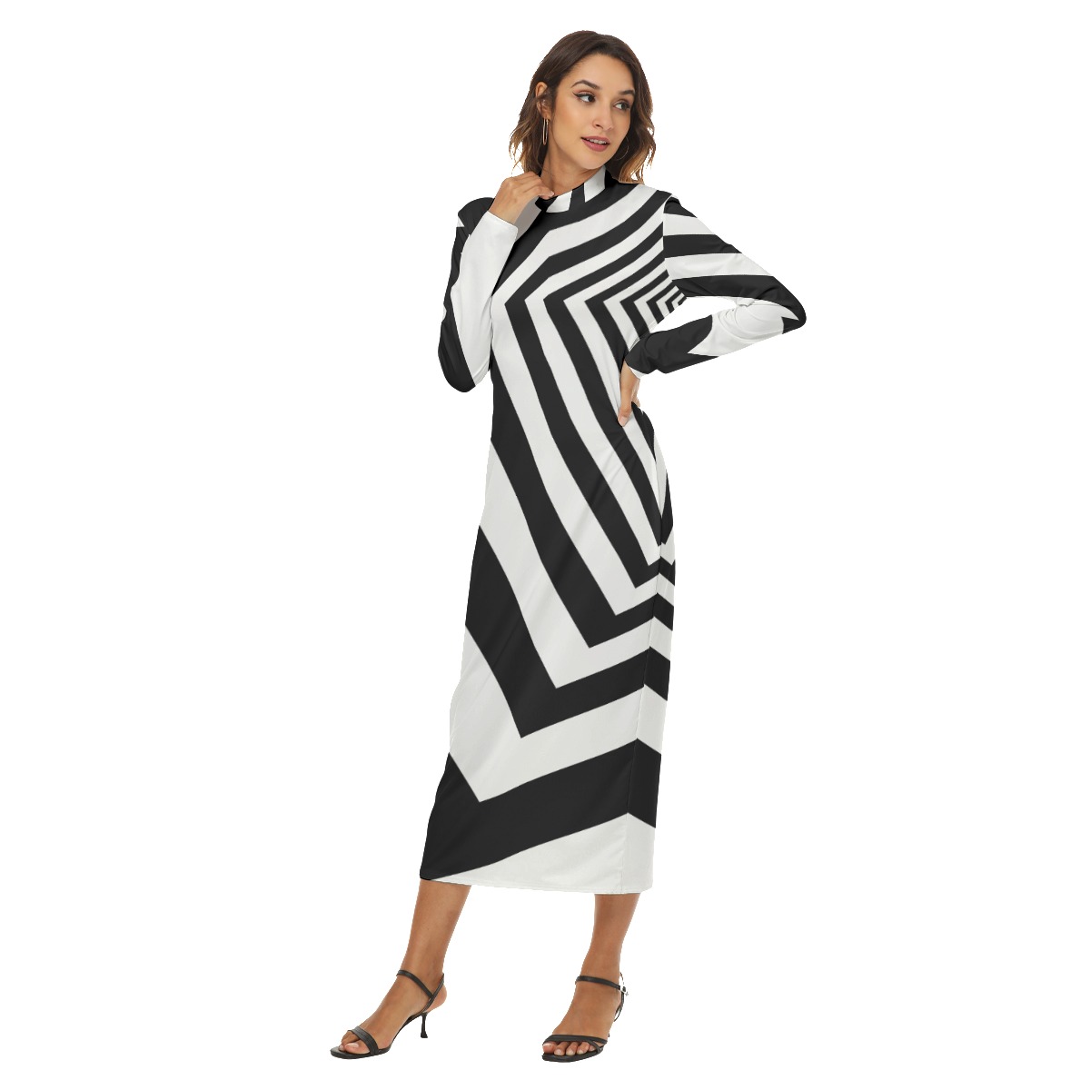 op art black and white striped dress