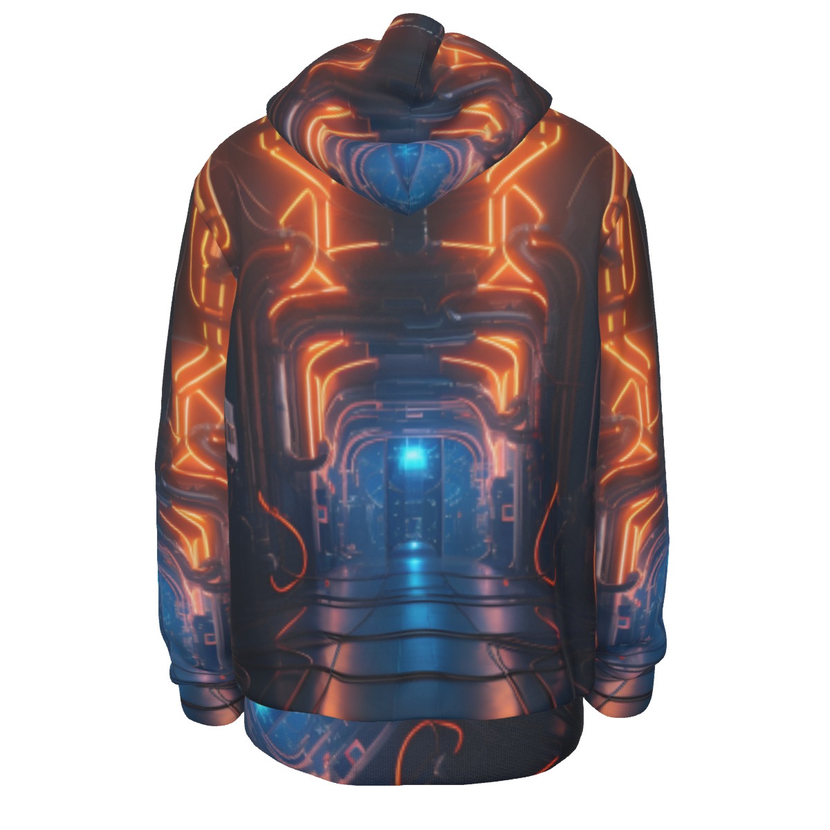 cyberpunk hoodie with pockets- neon orange blue