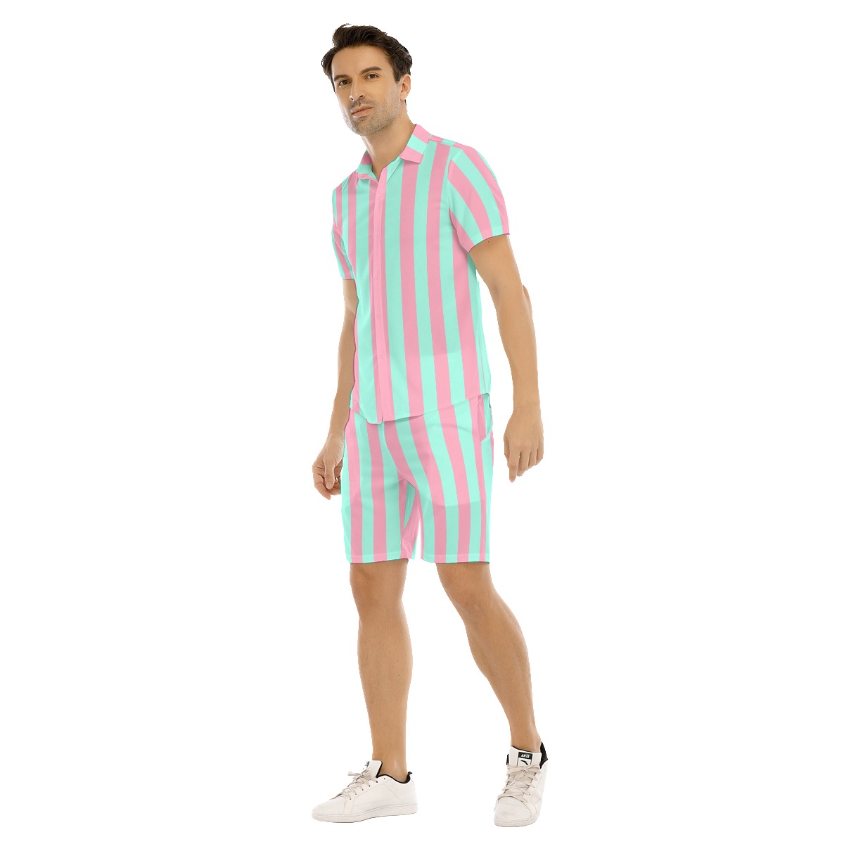 ken pink light cyan stripes hawiaan shirt shorts set