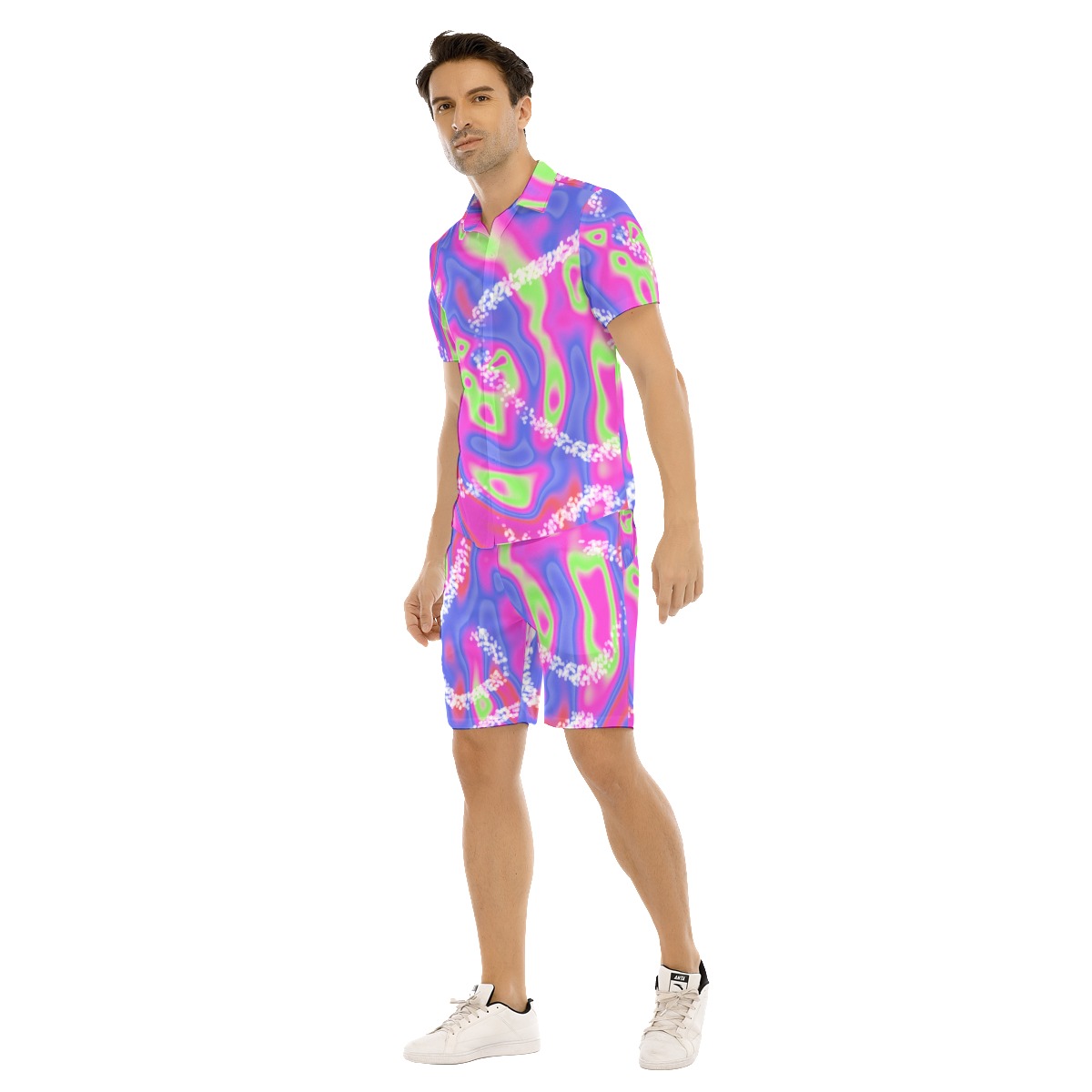 80's retro neon noise men's 2 piece hawaiian shirt and shorts