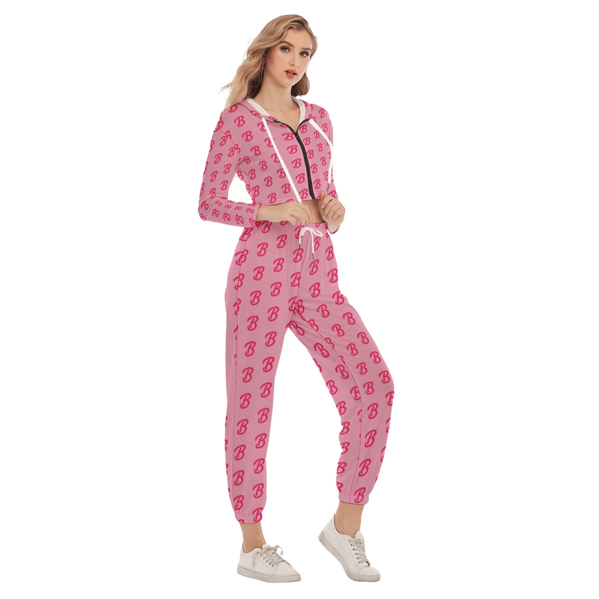 b monogram pattern pink 2 pc sports set