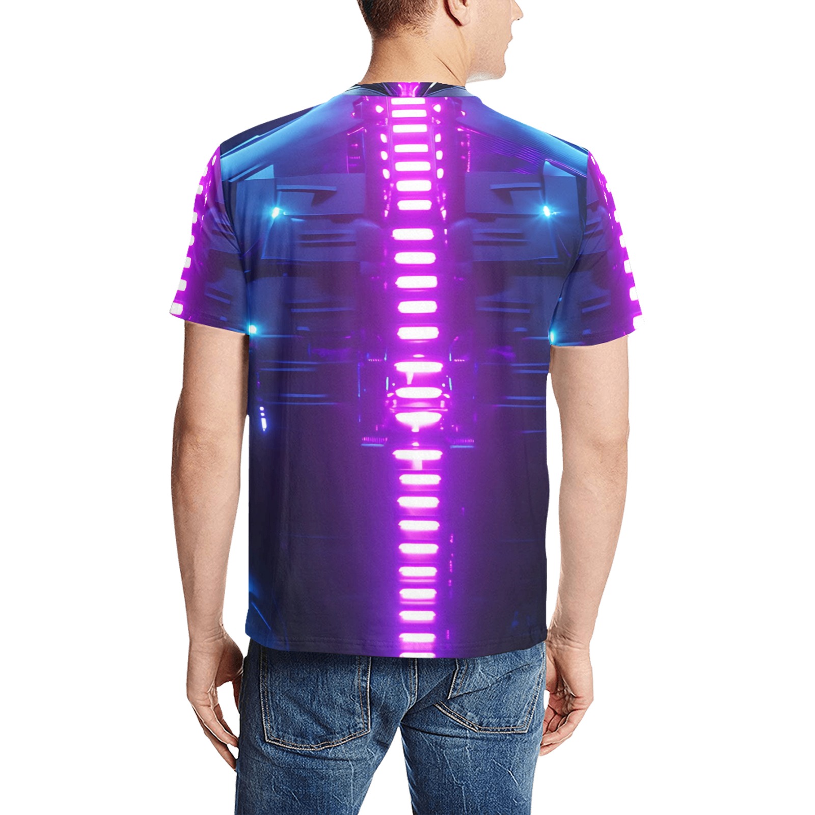 Cyberpunk T-Shirt Men's Unisex Cyborg Robot Tee Purple Blue Neon