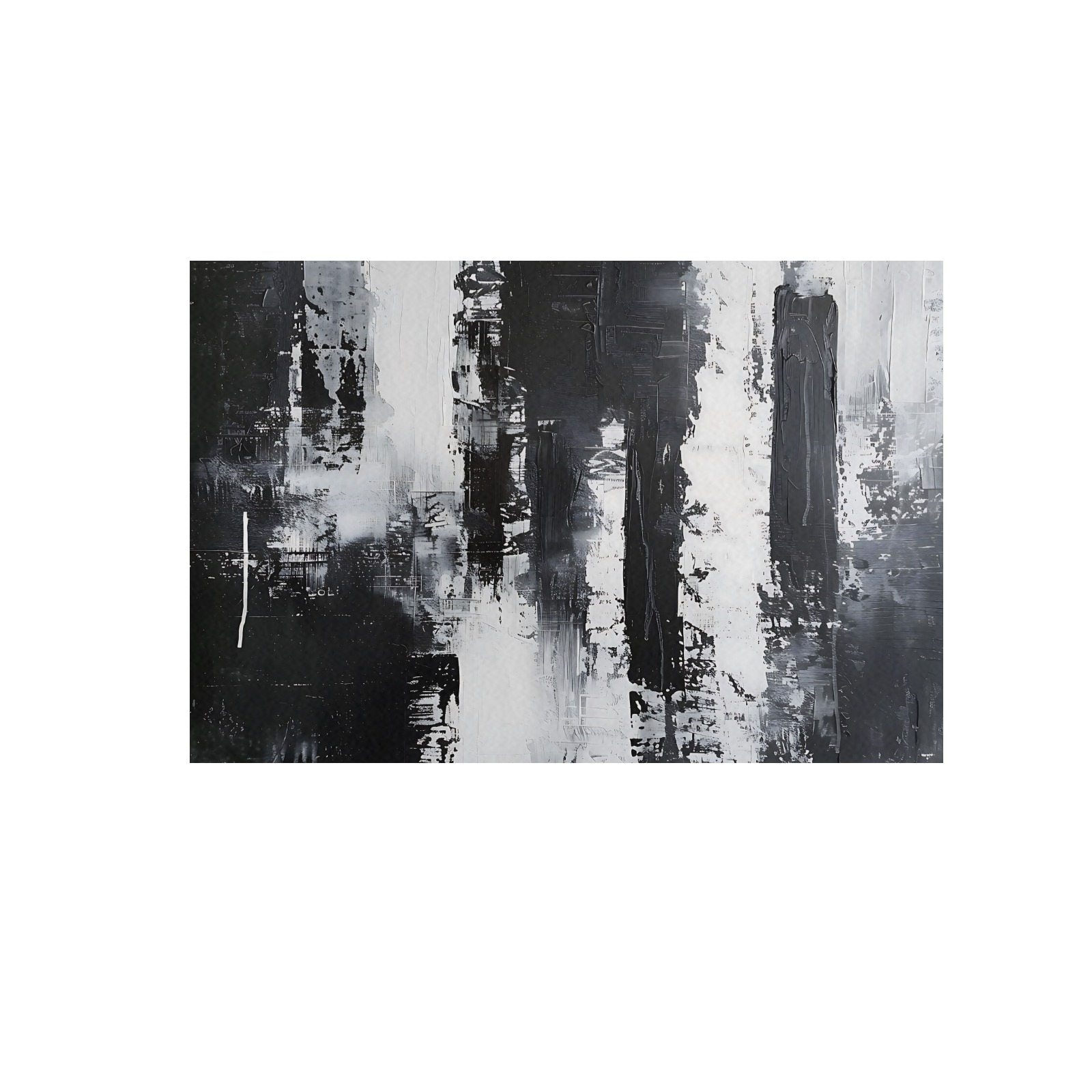 Abstract Wall Art Canvas Print on Wood Frame 48"x32" | Grunge Abstract Black and White Paint Strokes