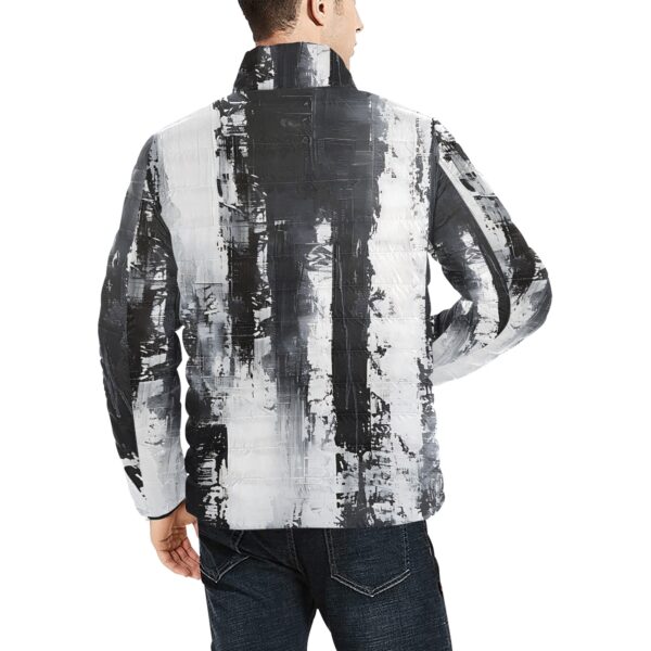 Grayscale Grunge Watercolor Puffer Jacket – Modern Abstract Winter Coat Padded Bubble Jacket (Model H41) - Image 2