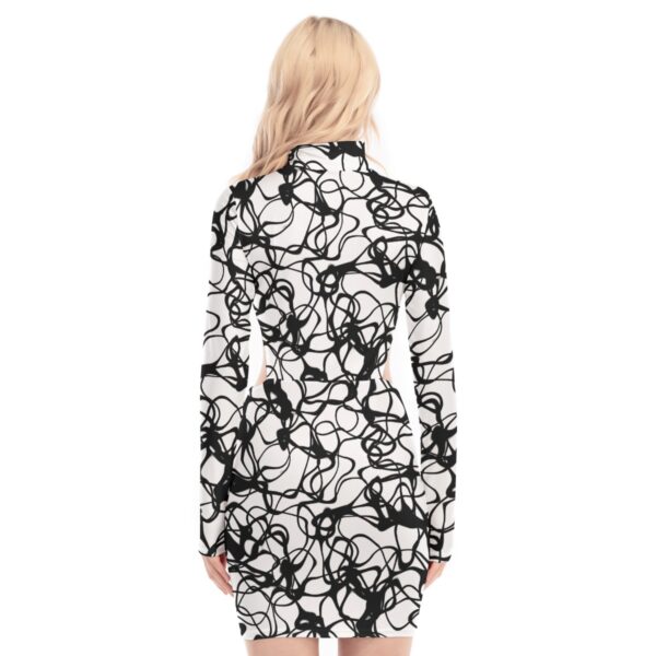 Abstract Scribble Mock-Neck  Women's Waist Hollow Hip Dress - Image 4