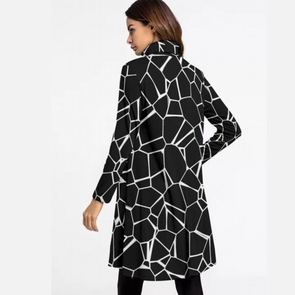 Black and White A-Line Turtleneck Dress – Modern Geometric Elegance - Women's High Neck Dress With Long Sleeve - Image 4