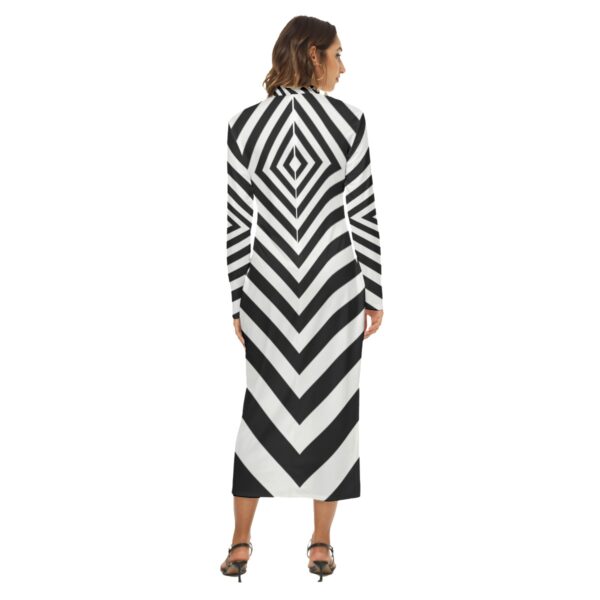 Geometric Illusion Maxi Dress – Black and White Optical Illusion Women's Hip Dress - Image 4