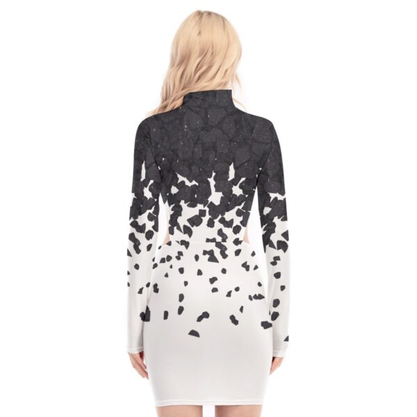 Ombre Fracture Turtleneck Mini Dress – Black to White Gradient Dress - Women's Waist Hollow Hip Dress - Image 4