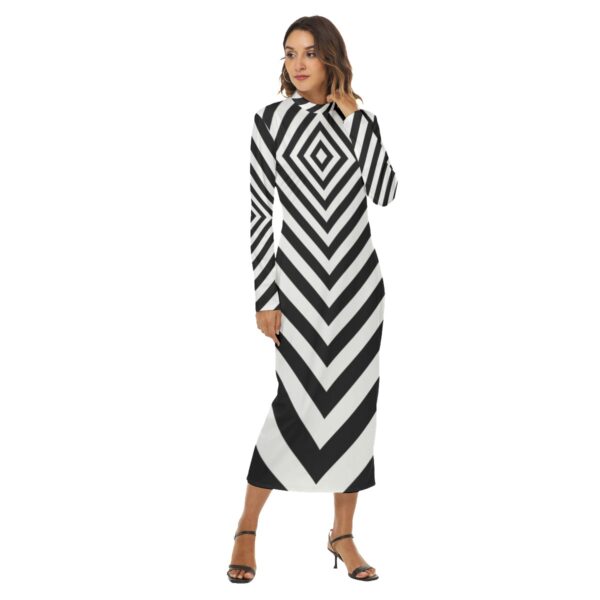 Geometric Illusion Maxi Dress – Black and White Optical Illusion Women's Hip Dress - Image 2