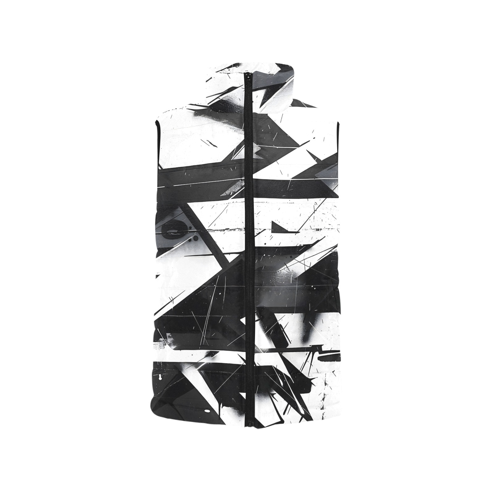 Abstract Monochrome Puffer Vest – Black and White Abstract Graffiti Streetwear Vest Men’s Padded Vest Jacket (Model H44)