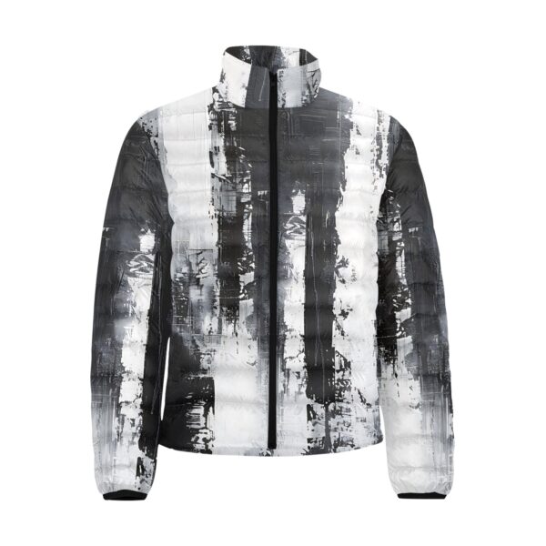 Grayscale Grunge Watercolor Puffer Jacket – Modern Abstract Winter Coat Padded Bubble Jacket (Model H41) - Image 3
