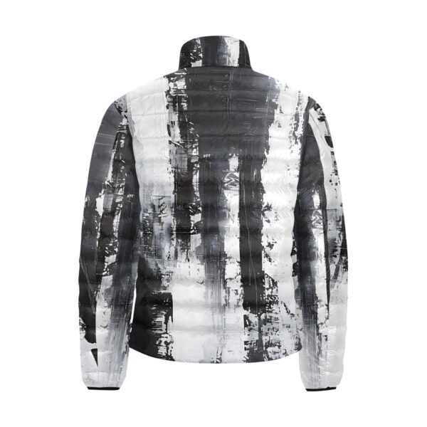Grayscale Grunge Watercolor Puffer Jacket – Modern Abstract Winter Coat Padded Bubble Jacket (Model H41) - Image 4