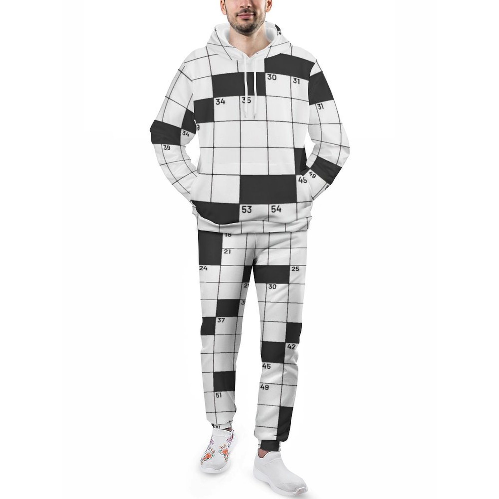 Crowssword Puzzle Sweater Track Suit 2 Piece Hoodie & Sweatpants White Men’s All-Over Print Tracksuit (4T03)