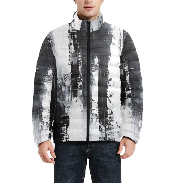 Grayscale Grunge Watercolor Puffer Jacket – Modern Abstract Winter Coat Padded Bubble Jacket (Model H41)