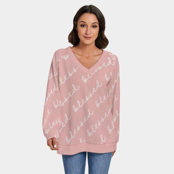 Waffle Top, Women's V-neck Rib-Knit Sweater With Long Sleeve - Blessed Shirt - Easter Powder Pink