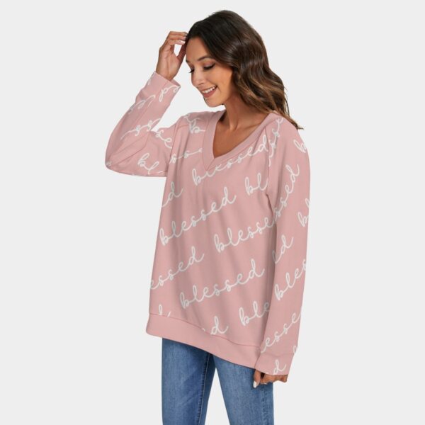 Waffle Top, Women's V-neck Rib-Knit Sweater With Long Sleeve - Blessed Shirt - Easter Powder Pink - Image 3