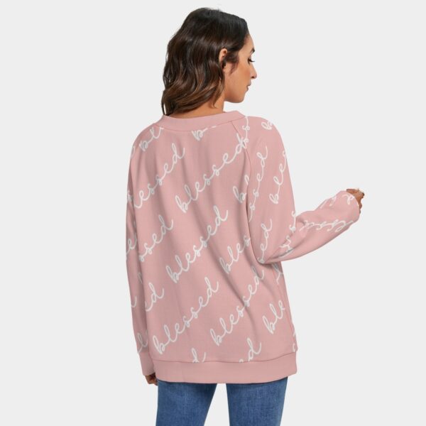 Waffle Top, Women's V-neck Rib-Knit Sweater With Long Sleeve - Blessed Shirt - Easter Powder Pink - Image 4