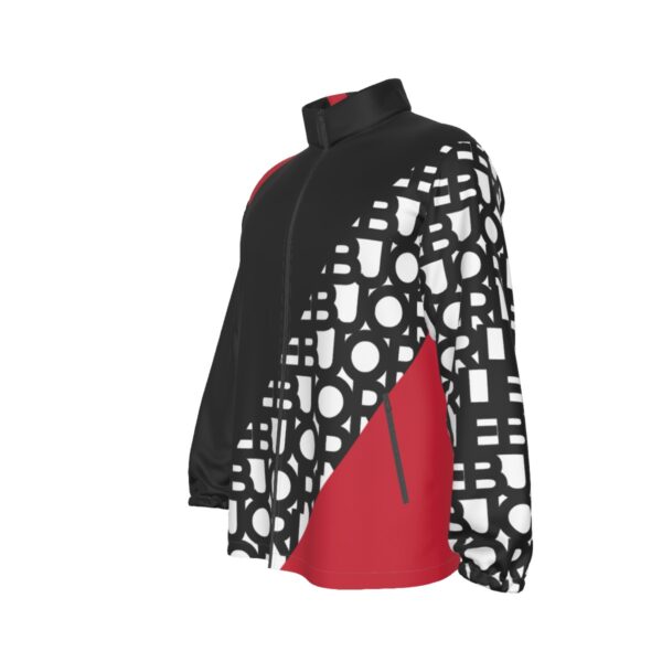 BJORLIE Men's Windproof Zip-Up Jacket with Stand-Up Collar - Black White Red Diagonal Design - Image 4