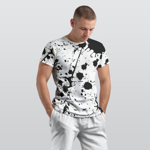 BJORLIE Men's Abstract Black Ink Splatter O-Neck T-Shirt