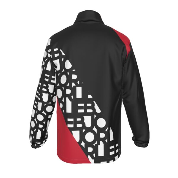 BJORLIE Men's Windproof Zip-Up Jacket with Stand-Up Collar - Black White Red Diagonal Design - Image 2