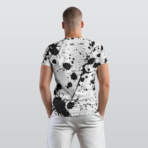 BJORLIE Men's Abstract Black Ink Splatter O-Neck T-Shirt - Image 2