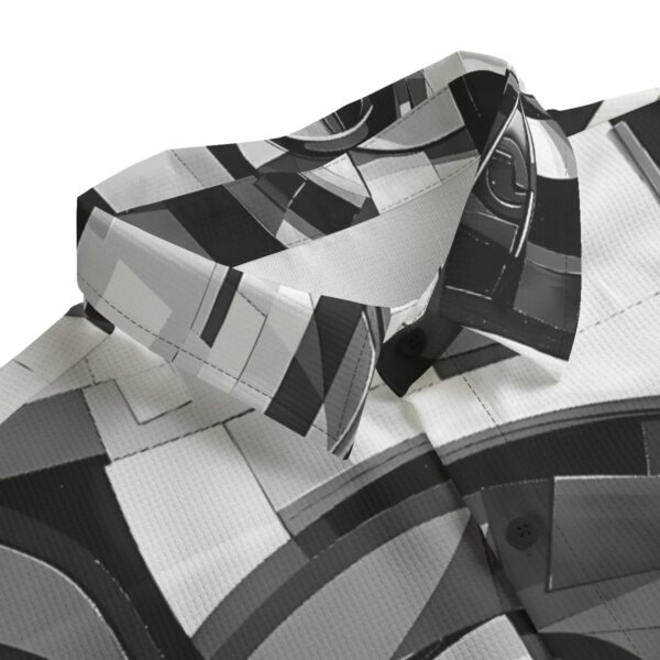 BJORLIE Unisex Black and White Abstract Cubism Face Print Shirt with Folding Sleeve - Image 3
