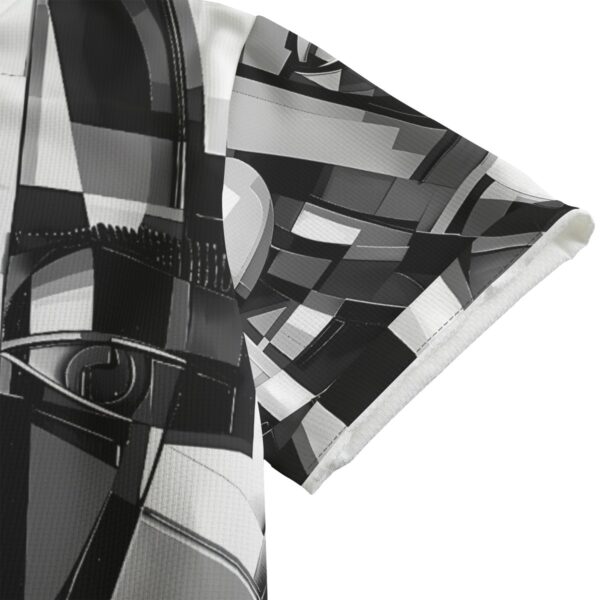 BJORLIE Unisex Black and White Abstract Cubism Face Print Shirt with Folding Sleeve - Image 4