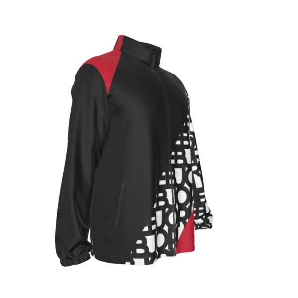 BJORLIE Men's Windproof Zip-Up Jacket with Stand-Up Collar - Black White Red Diagonal Design - Image 3