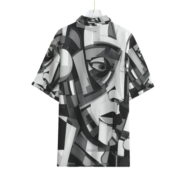 BJORLIE Unisex Black and White Abstract Cubism Face Print Shirt with Folding Sleeve - Image 2