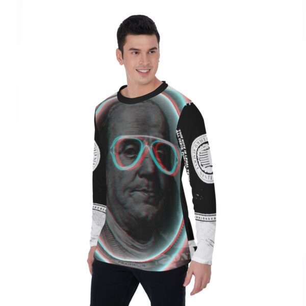 BJORLIE Long Sleeve T-Shirt with Ben Franklin 3D Print Design, Breathable Stretch Fabric - Image 2