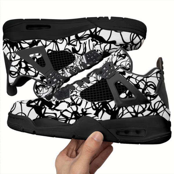 BJORLIE Unisex Air Cushion Basketball Shoes with Black Rubber Mesh Sole Design - Abstract Black and White Scribble - Image 6