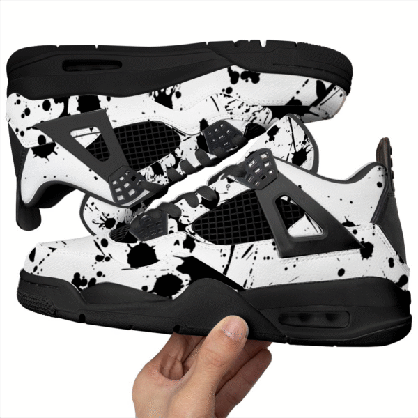 BJORLIE Unisex Air Cushion Basketball Shoes with Black Rubber Mesh Sole Design - Abstract Black and White Splatter - Image 6