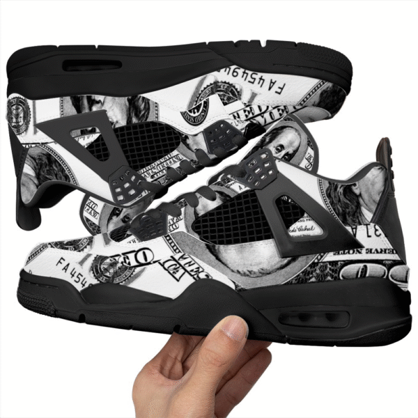 BJORLIE Unisex Air Cushion Basketball Shoes with Black Rubber Mesh Sole Design - Black and White Money Print - Image 6