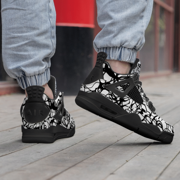 BJORLIE Unisex Air Cushion Basketball Shoes with Black Rubber Mesh Sole Design - Abstract Black and White Scribble - Image 8