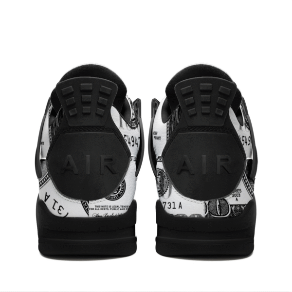 BJORLIE Unisex Air Cushion Basketball Shoes with Black Rubber Mesh Sole Design - Black and White Money Print - Image 4
