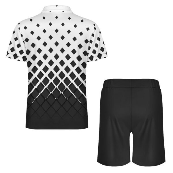 BJORLIE Men's Zip-Up Polo Shirt and Shorts Set with Pockets 2 Piece Outfit - S-5X - Black and White 3D Diamond Ombre Gradient - Image 4