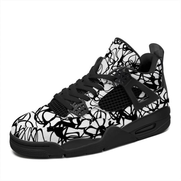 BJORLIE Unisex Air Cushion Basketball Shoes with Black Rubber Mesh Sole Design - Abstract Black and White Scribble