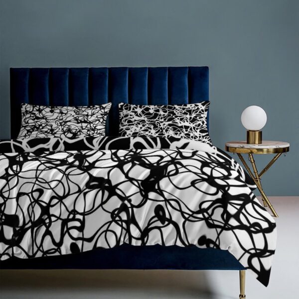 3-Piece Bedding Set (1 Duvet Cover + 2 Pillow Shams) Black and White Abstract Scribble - Image 5