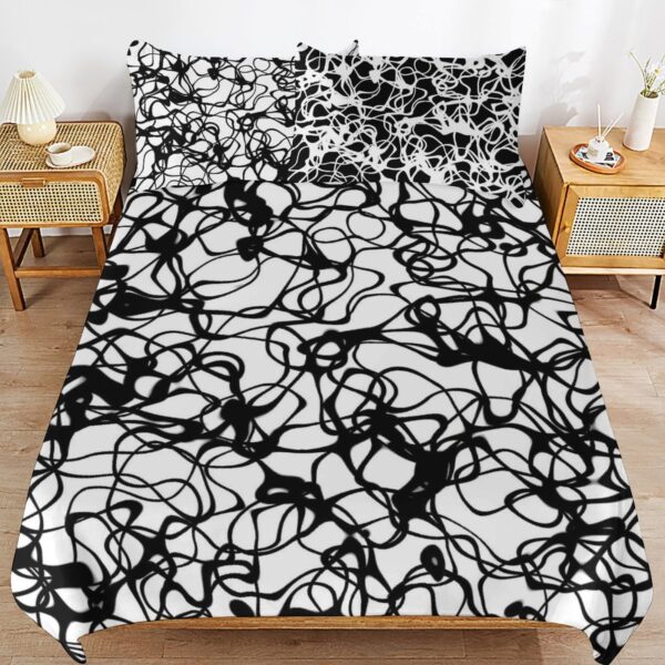 3-Piece Bedding Set (1 Duvet Cover + 2 Pillow Shams) Black and White Abstract Scribble - Image 4