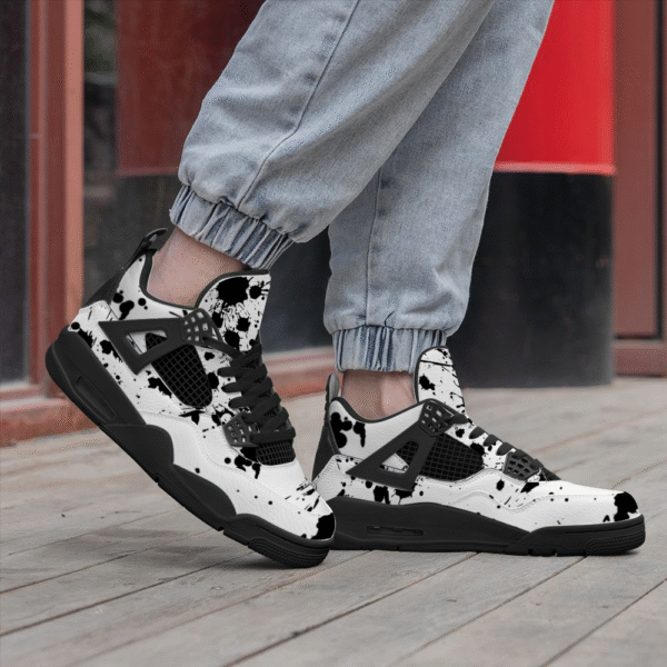 BJORLIE Unisex Air Cushion Basketball Shoes with Black Rubber Mesh Sole Design - Abstract Black and White Splatter - Image 7